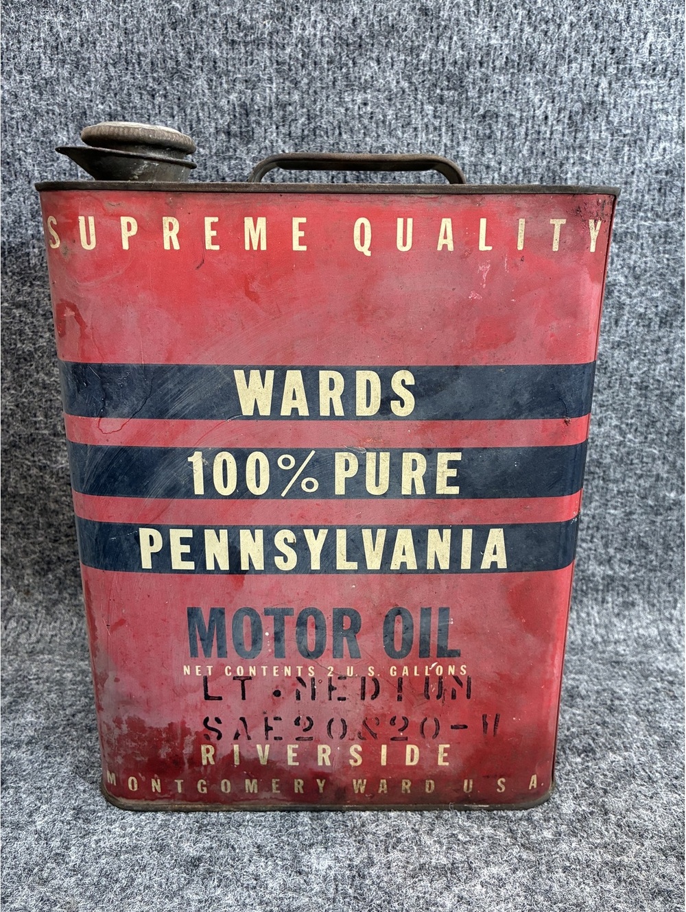 Vintage Wards 100% Pure Pennsylvania Motor Oil Can - 2 Gallons
